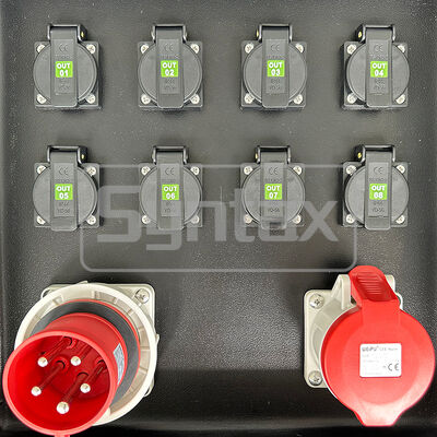 Syntax MD1 Three Phase 32A/5P HDPE Power Distribution Box IP67 Waterproof for Outdoor Events with UK 13A Sockets